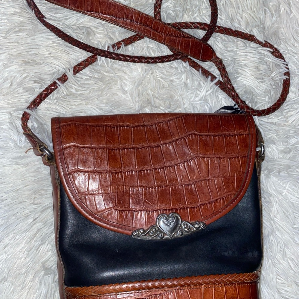 Brighton Black and Brown Crossbody Bag with Textured Leather